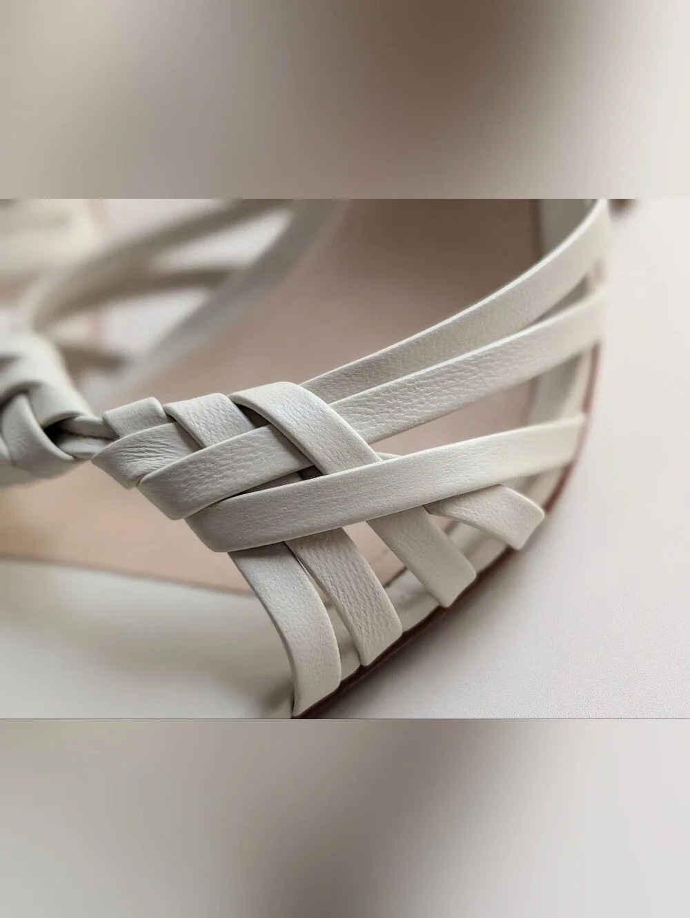 SCHUTZ Tara Leather Mule Sugar White Woven Stiletto Heels Size 8 NWT